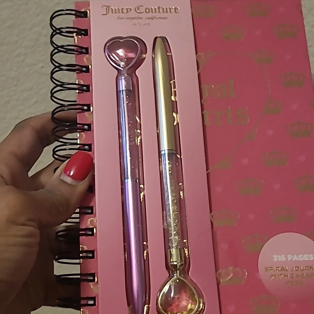 Juicy Couture Pink and Gold Spiral Notebook with Pen Set
